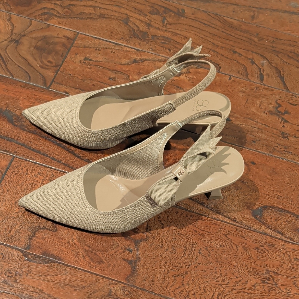 Cosy Island Elegant Beige Slingback Heels with Bow Accent